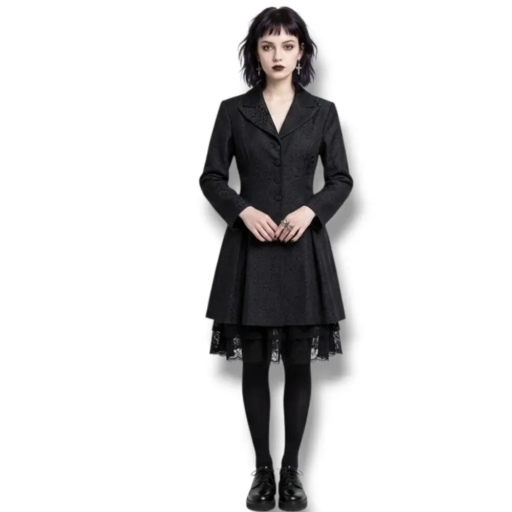 CONTEMPO CASUALS Vintage Black Damask Floral Jacquard Longline Blazer Small - Picture 7 of 7
